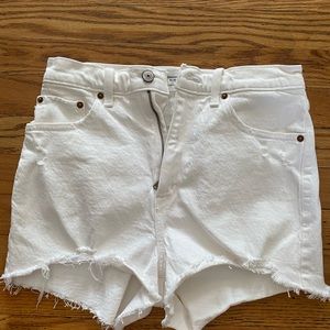 A+F high rise mom jean shorts distressed white